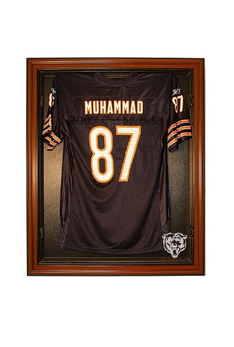 Chicago Bears Football Jersey Display Case Cabinet Style with Classic Wood Finish Frame