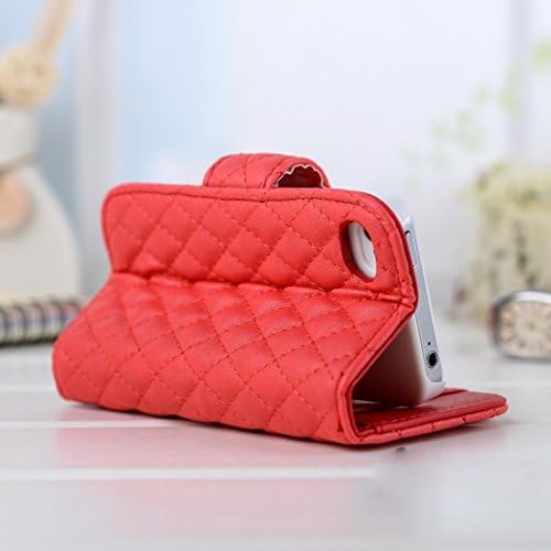 iPhone 5S Case, City View(TM) Fashion Luxury Crystal Camellias Button With Diamond PU Leather Magnet Wallet Credit Card Holder Flip Stand for Women for Iphone 5/5S (C-Red)