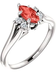 18K White Gold 8.00x4.00mm Marquise Cut Chatham Created Padparadscha Sapphire and Diamond Ring -- LIFETIME WARRANTY