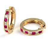 1.15 Carat Channel Set Diamond & Ruby Earrings in 14k White Gold (with Safety Lock)