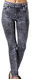 Acid Washed Denim Look Footless Stretch Leggings - Black One Size Petite