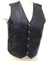 Mens Genuine Leather Vest Motorcycle Dress Casual Chest Outside Pockets Black
