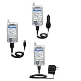 Deluxe Kit for the PalmOne Treo 650 includes a USB cable with Car and Wall Charger - Gomadic Brand w/ TipExchange Technology