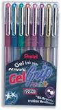 Pentel Hybrid Gel Grip Pens Metallic 0.8mm Tip 0.4mm Line Assorted Ref K118M/8W12 [Wallet 8]