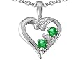 0.16 cttw Genuine Emerald and Diamond Heart Pendant - 14kt White Gold