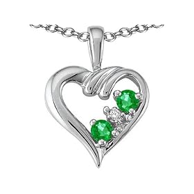 Buy 0.16 cttw Genuine Emerald and Diamond Heart Pendant - 14kt White Gold by Finejewelers