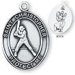 Sterling Silver Saint Christopher Mens-Boys Baseball Medal and 24-inch Chain