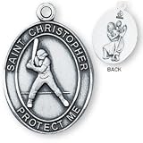 Sterling Silver Saint Christopher Mens-Boys Baseball Medal and 24-inch Chain