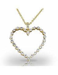 14KT Yellow Gold Elegant Common Prong Heart Shaped Diamond Pendant. 7/8 CTW