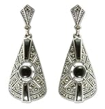 Onyx and marcasite earrings, 'Wizard's Shield' 1 W 2 L
