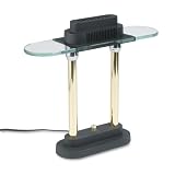 Catalina Lighting W7042 Halogen Desk Lamp with Glass Shade, 15 High, Brass Poles On Black Metal Base