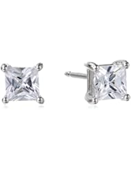 Sterling Silver Simulated Diamond Square Solitaire Stud Earrings