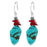Sterling Silver Turquoise Nugget and Coral Drop Earrings