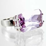 Large Purple Cubic Zirconium Silvertone Ring Size 6, #11077-6