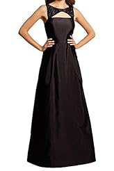 A-line Scoop Neck Taffeta/Tulle Backless Beaded Floor Length Evening Dress/Wedding Dress 