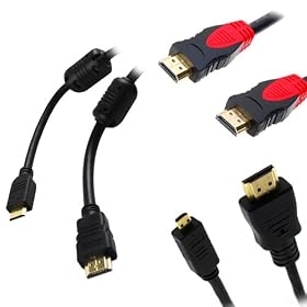 GTMax 3pcs - Standard HDMI With ETHERNET Cable 6FT + Gold Plated Micro HDMI Cable 6FT + Mini HDMI Cable 6FT for HDTV DV, Cellphone, Camcorder, Camera, Tablet, Game Console to HDTV