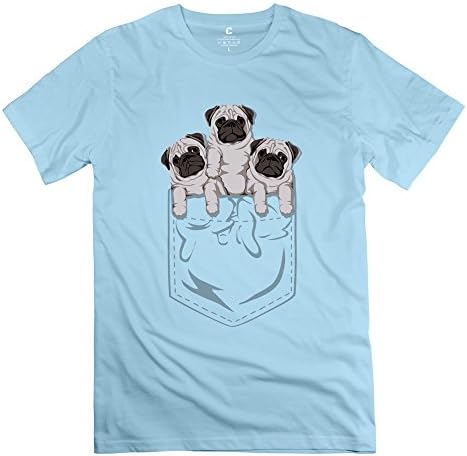 Men Pocket Pug Customized 100% Cotton SkyBlue T-Shirt By Mjensen