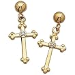 14kt Yellow Gold Ball Dangle with Diamond Cross Earrings