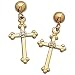 14kt Yellow Gold Ball Dangle with Diamond Cross Earrings