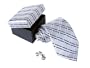 Elegant Silver & Black Plaid 100% Silk Necktie & Cufflinks