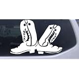 8in X 5.3in White -- Cowboy Boots Western Car Window Wall Laptop Decal Sticker by Rad Dezigns