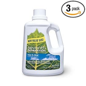 Seventh Generation Natural Laundry Detergent, Free & Clear, Ultra-Concentrated Liquid, 150-Ounce Bottles (Pack of 3)