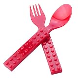 2pcs Cute Blocks Style Cutlery Set (Red)