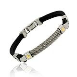 Genuine 18K Gold rubber Stainless Steel 2 Rope Mens Screws Bracelet
