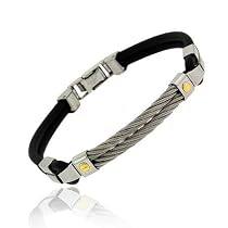 Genuine 18K Gold rubber Stainless Steel 2 Rope Mens Screws Bracelet