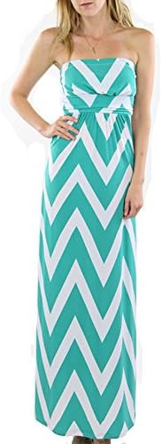 Mint and White Long Women's ZigZag Chevron Strapless Maxi Dress Small