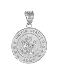 10k White Gold Medal-Style Charm US Army Coin Military Pendant