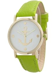 Womens Geneva Anchor Style Leather Watch - Lime Green
