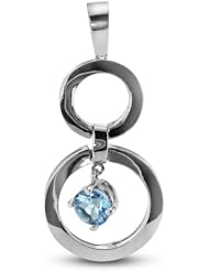 Twin Circle Pendant With 6 MM Genuine Round Cut Blue Topaz Center Stone In Silver.