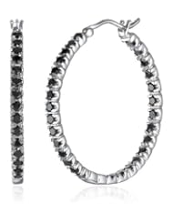 14k Gold Black Diamond Hoop Earrings (3 cttw)
