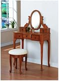 Oak Wood Vanity with Bench & Table Set