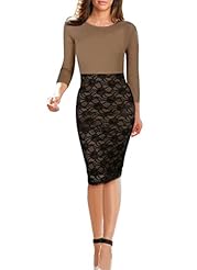Cocktail Floral Print Round Neck Lace-Up Colorblocking Long Sleeves Bodycon Dress/Party Dress 