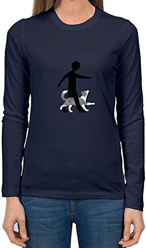 Heixuais Dog Dancing Border Collie Painting T-shirt Large For Women Navy