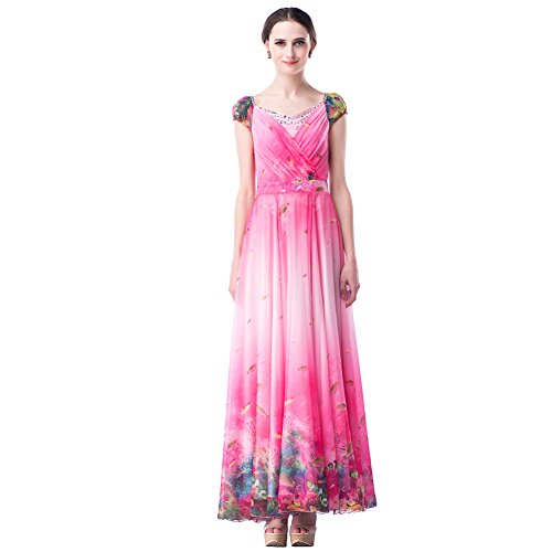 (ボーフィズ)bofeifs レディース シフォン プリント花柄 ダイヤモンド付きサテン ビジュー 透け感 レース 大きいサイズ 小さいサイズ トップス 美脚 大振り子スカートフレアワンピース マキシワンピース 大振り子スカート3色[並行輸入品]