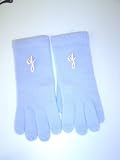 G241, Light Blue Color Angora Wool Gloves Trimmed with Ivory Monogram Letter for Men Women and Teens