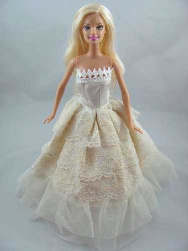 Barbie Doll Dress: Off White Wedding Dress with Veil Fit 11.5 Inch Barbie Dolls (No Dolls)