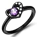 Elegant Thin Stainless Steel Black Heart Shape Purple Cz Wedding Ring for Women Size 5-10