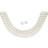 14k Gold-Pated Pearls Simulated Necklace and Pierced Earring Set