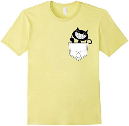 Men's Pocket cat shirt middle finger - Middle finger cat shirt Medium Lemon