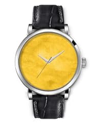 SPRAWL Aanalog Fashion Series Silver Ladies Watches of Genuine Black Leather Strap,Unique Wrist Watch for Women Girls Designed with Yellow background newspaper