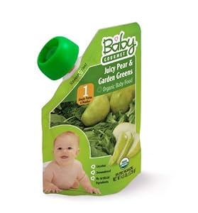 Baby Gourmet Organic Simple Purees Stage 1(6 Months+) Juicy Pear and Garden Greens Baby Food, 4.5-Ounce Pouches (Pack of 12)