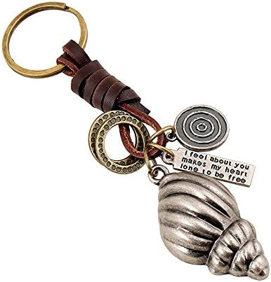 Antique Leather Key Chain Ring Holder Conch Keychain Handmade Classic Gift for Men and Women - KEY111
