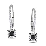10K White Gold, Black Rhodium Plated, Black and White Diamond Drop Earrings, (.5 cttw, GH Color, I2-I3 Clarity)