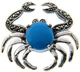 Sterling Silver Marcasite and Simulated Turquoise Crab Brooch