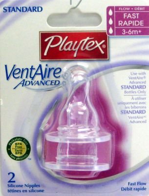 Playtex Ventaire Bubble Free Silicone Feeding Nipples, Stage 2 Fast Flow,2-count (3-Pack)