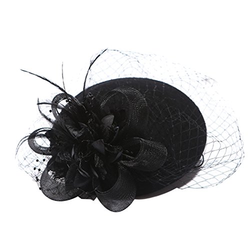 Feather Fascinator Flower Pillbox Hat British Style Bowler Hat for Women